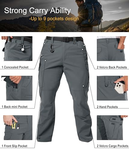 Arunlluta Men’s Tactical Pants, Ripstop Water Resistant Cargo Work Pants for Men, Stretch Hiking Pants Lightweight Grey - Image 4