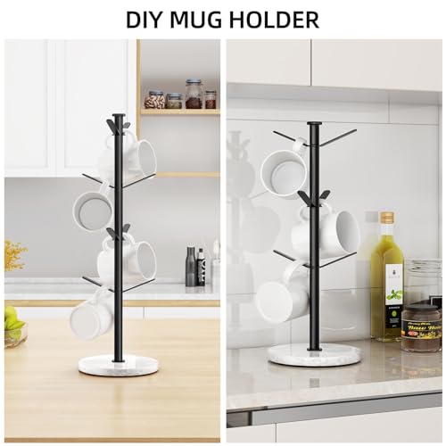 Gypie Marble Mug Holder Tree, 8 Hooks Coffee Cups Stand, New Upgraded Stable Mug Stand for Kitchen Counter Cabinet Cafe Black - Image 5