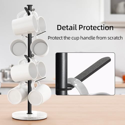 Gypie Marble Mug Holder Tree, 8 Hooks Coffee Cups Stand, New Upgraded Stable Mug Stand for Kitchen Counter Cabinet Cafe Black - Image 3