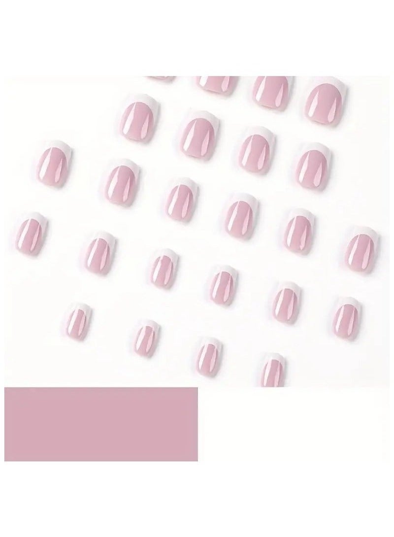 24 pcs Ballet French White Edge Press On Nails - Glue On False Nails for Women, and Teens with Glue Sticker and Nails File - Short Coffin Nails for a Natural Look - Image 2