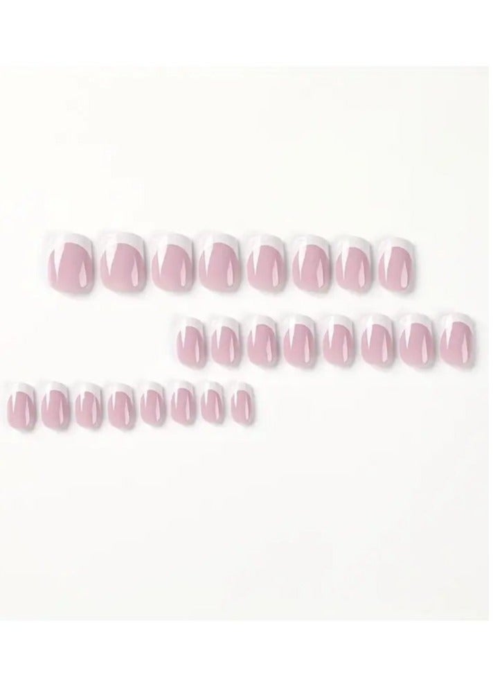 24 pcs Ballet French White Edge Press On Nails - Glue On False Nails for Women, and Teens with Glue Sticker and Nails File - Short Coffin Nails for a Natural Look - Image 4