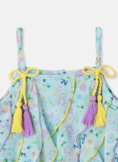 Nautinati Nautinati Girls’ Georgette Floral Printed Waterfall Dress with Tassels Detail  - Image 3