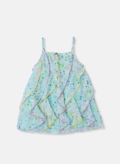 Nautinati Nautinati Girls’ Georgette Floral Printed Waterfall Dress with Tassels Detail  - Image 2