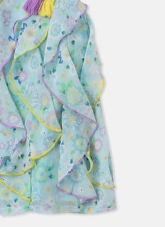 Nautinati Nautinati Girls’ Georgette Floral Printed Waterfall Dress with Tassels Detail  - Image 5