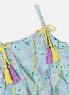 Nautinati Nautinati Girls’ Georgette Floral Printed Waterfall Dress with Tassels Detail  - Image 4