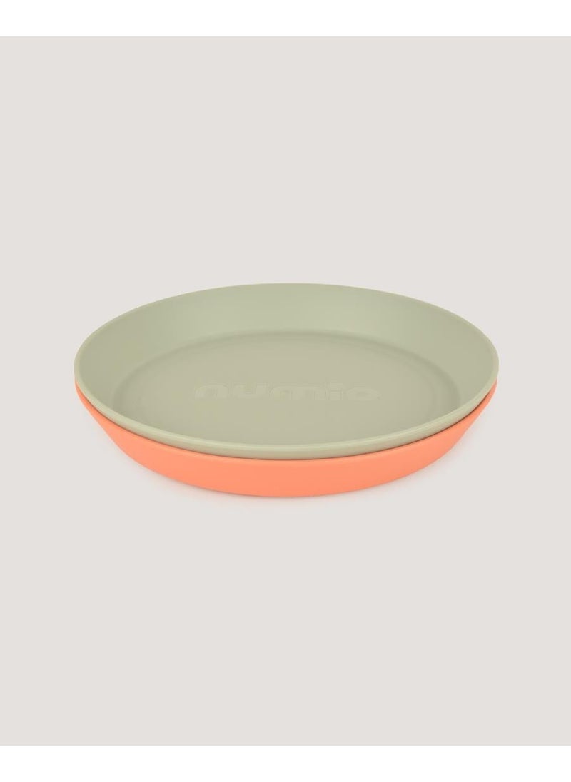 Let's Be Child 2-Piece Round Plate Sage Green-Peach  - Image 1