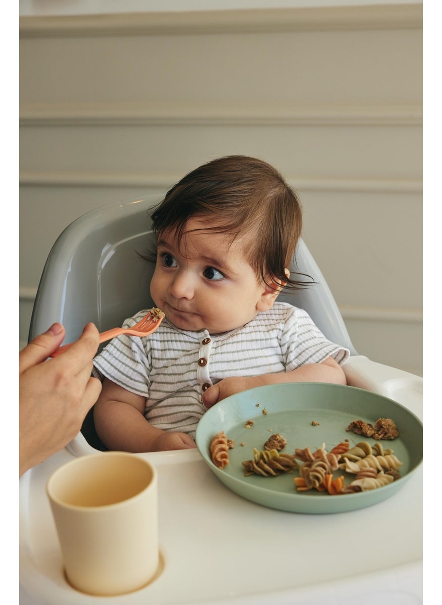 Let's Be Child 2-Piece Round Plate Sage Green-Peach  - Image 2