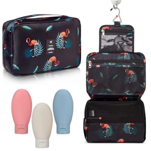 VHKD Hanging Cosmetic Toiletry Bag for Men Women Travel Organizer Accessory Toiletry Cosmetics Bag Nylon Waterproof Makeup Shaving Kit Pouch Bag for Men Women (Black Combo 1, Cosmetic Bag) - Image 1