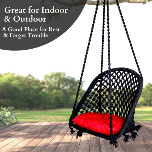 Patiofy Cotton D Shape Swing Chair/Swing for Adults & Kids/Swing for Balcony/Swing Chair for Adults for Home/Jhula for Adults/Jhoola/Swing for Indoor/Includes Hanging Kit & Red Sitting Cushion -Black - Image 2