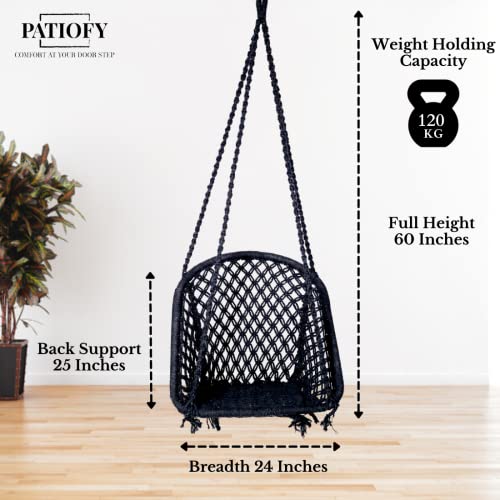 Patiofy Cotton D Shape Swing Chair/Swing for Adults & Kids/Swing for Balcony/Swing Chair for Adults for Home/Jhula for Adults/Jhoola/Swing for Indoor/Includes Hanging Kit & Red Sitting Cushion -Black - Image 3