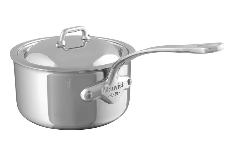 Mauviel M'Cook 5-Ply Polished Stainless Steel Sauce Pan With Lid, Cast Stainless Steel Handle, 2.6-qt, Made In France - Image 1