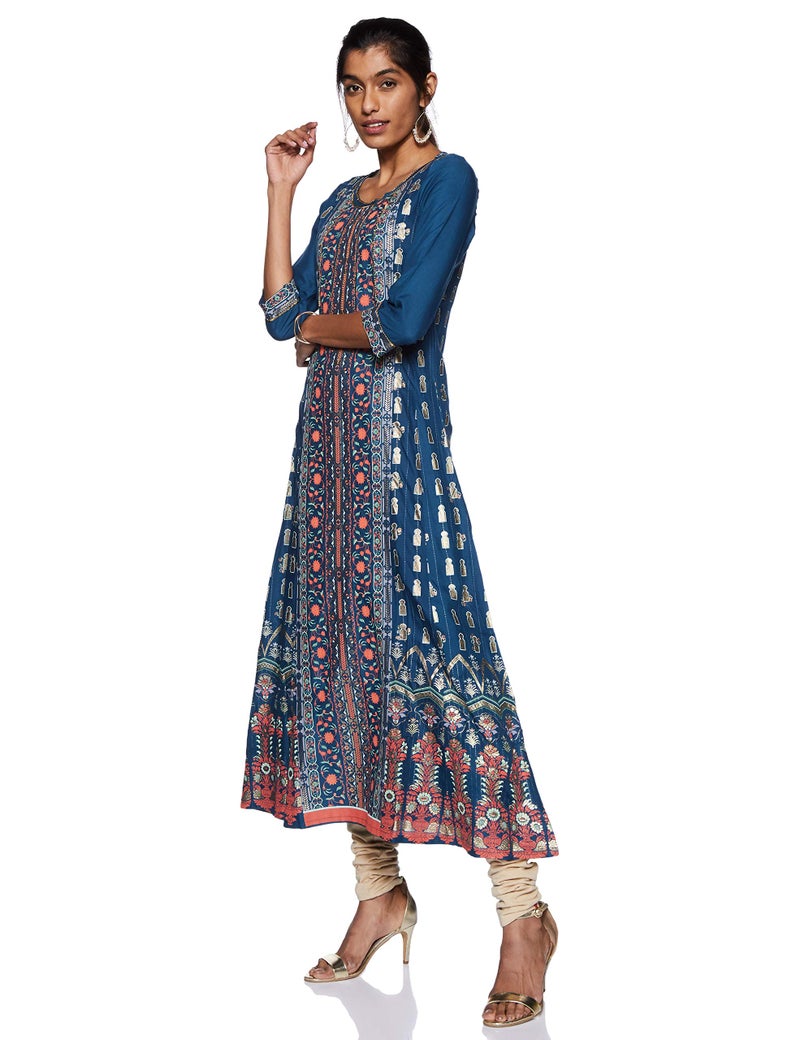 Aurelia Women's Rayon Regular Fit Kurta (19Aua10799-500642_Blue_X-Small) - Image 1
