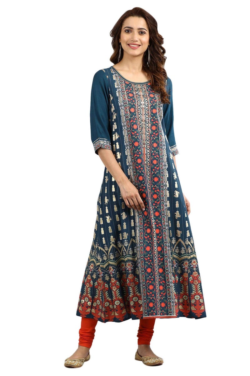 Aurelia Women's Rayon Regular Fit Kurta (19Aua10799-500642_Blue_X-Small) - Image 2