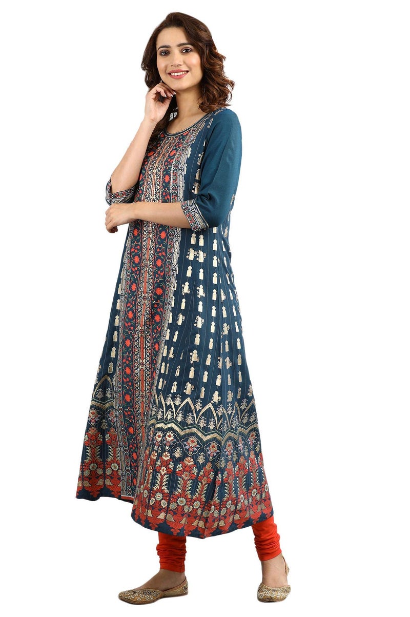 Aurelia Women's Rayon Regular Fit Kurta (19Aua10799-500642_Blue_X-Small) - Image 3