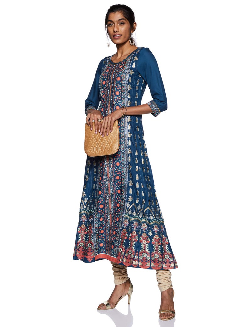 Aurelia Women's Rayon Regular Fit Kurta (19Aua10799-500642_Blue_X-Small) - Image 4