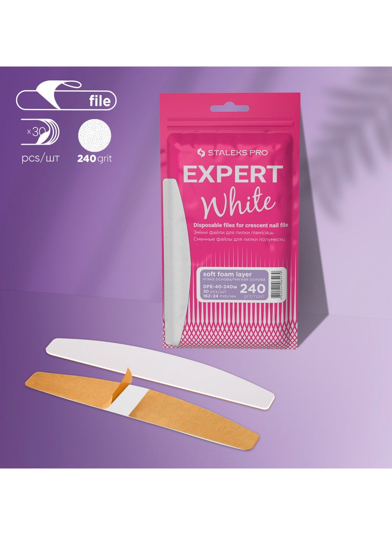 STALEKS PRO Disposable white files for crescent nail file on a soft foam layer EXPERT 40 | 240 grit (30 pcs) - Image 1