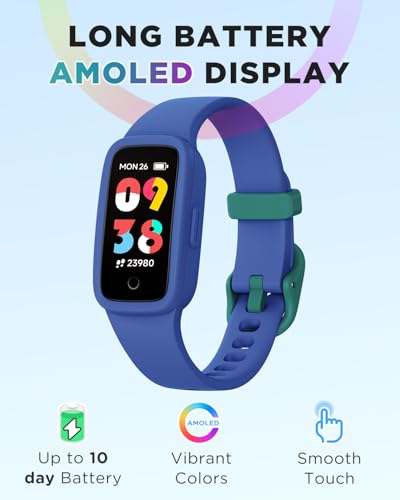 BIGGERFIVE Vigor 3 Kids Fitness Tracker Watch AMOLED Screen No App No Phone Needed 3ATM Waterproof Heart Rate and Sleep Monitor Pedometer Watch Sports Step Counter for Boys Girls Ages 515 Blue - Image 3