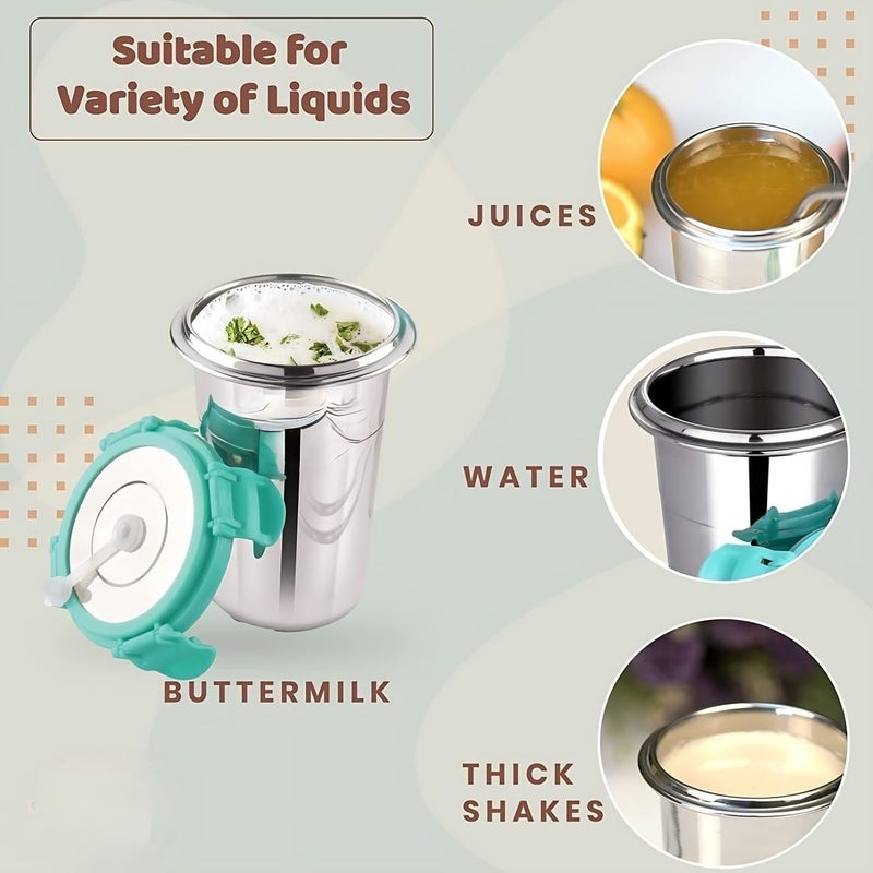 Dhavl Stainless Steel Tumbler with Silicon Aperture Steel Lid Leak Proof Set of 1 pcs with 1 Straws 1 Brush Glass Tumbler Steel lid Steel Glass with Lid CapacitySea Green 400ml 1 pcs - Image 2