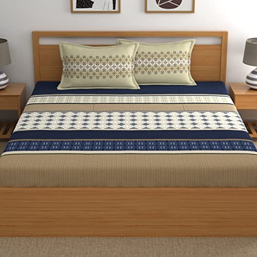 Home Ecstasy 100% Cotton King Bedsheet with 2 Pillow Covers - (Size 108 x 108 inches, 140 TC, Colour - Blue) - Image 2