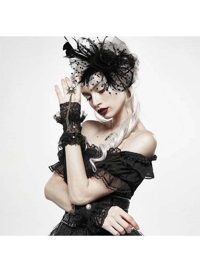 قبعات فاسيناتور للنساء لحفلات الشاي، قبعات حفلات الشاي للنساء، زهور، شرائط شبكية، ريش، عصابة رأس، إكسسوارات شعر (أسود) - Image 3