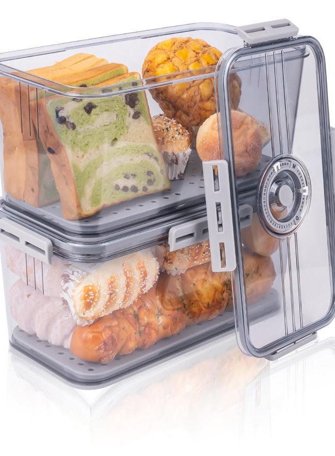 Dynta Bread Box 2 Pack Bread Container Airtight, Recording Time Bread Boxes for Kitchen Counter Organizers and Storage, Plastic Bread Storage with Lid for Homemade Bread, Toast, Loaf, Cookies - Image 1