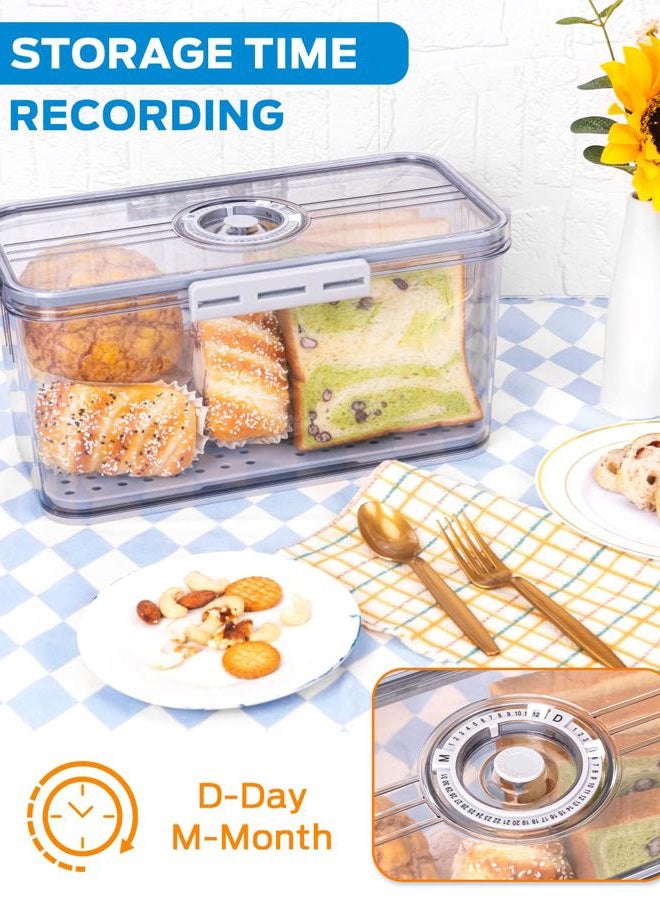 Dynta Bread Box 2 Pack Bread Container Airtight, Recording Time Bread Boxes for Kitchen Counter Organizers and Storage, Plastic Bread Storage with Lid for Homemade Bread, Toast, Loaf, Cookies - Image 4