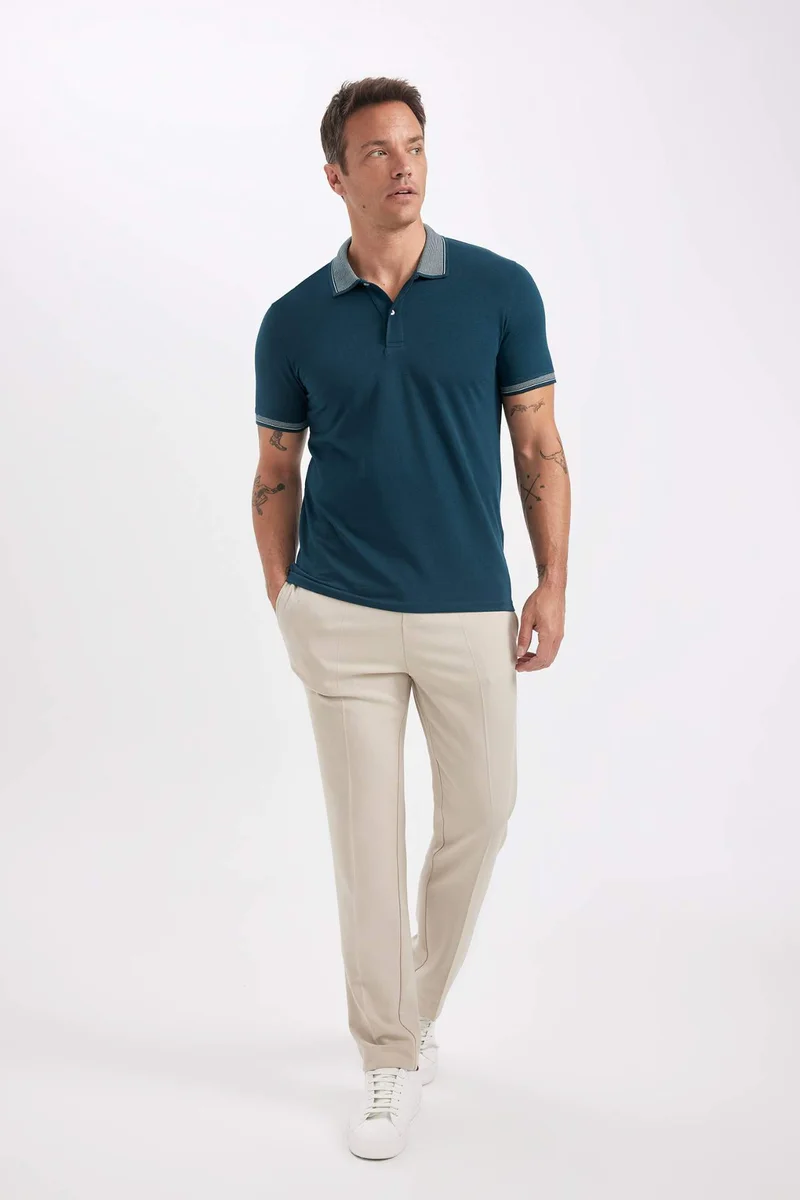 ديفاكتو Slim Fit Polo Neck Cotton T-Shirt