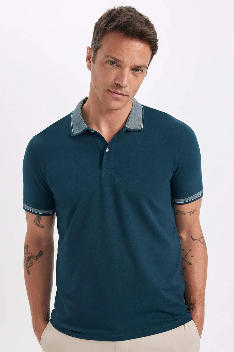 ديفاكتو Slim Fit Polo Neck Cotton T-Shirt