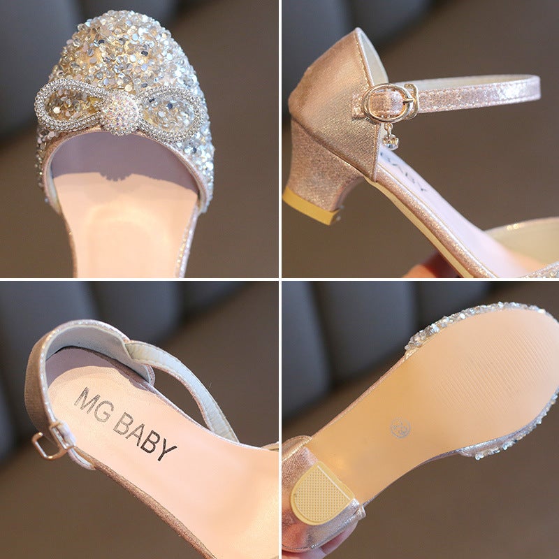 Girls'' Crystal Shoes Korean Style Bowknot Closed-Toe Princess Shoes 2026 Spring Big Kids Dance Sandals Girls'' High Heels - Image 5