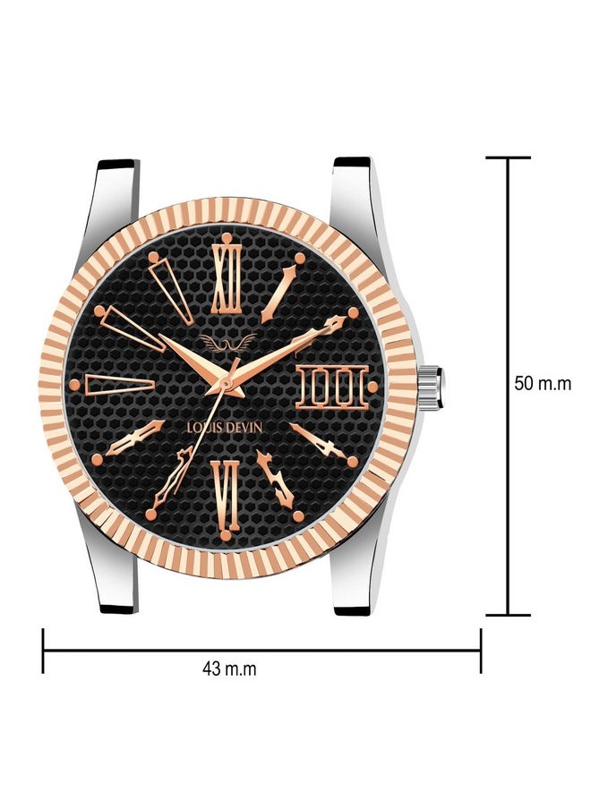LOUIS DEVIN - LOUIS DEVIN Stainless Steel Chain Analog Wrist Watch for Men (Black Dial) | LD-CP059-BLK - Image 1
