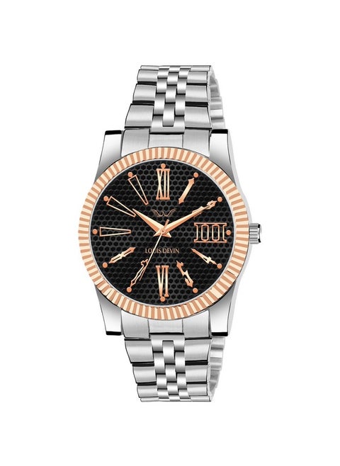 LOUIS DEVIN Stainless Steel Chain Analog Wrist Watch for Men (Black Dial) | LD-CP059-BLK