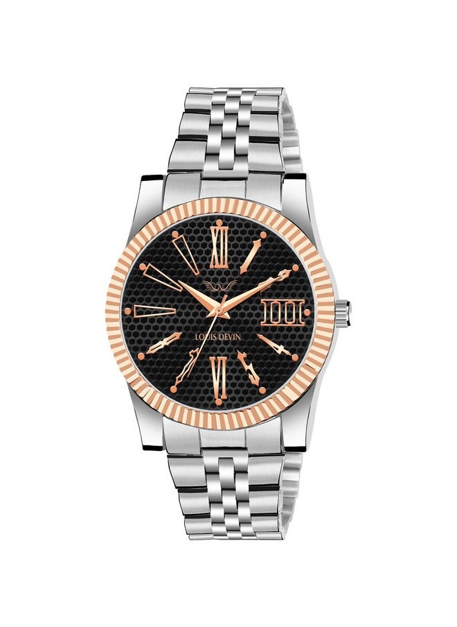 LOUIS DEVIN - LOUIS DEVIN Stainless Steel Chain Analog Wrist Watch for Men (Black Dial) | LD-CP059-BLK - Image 1