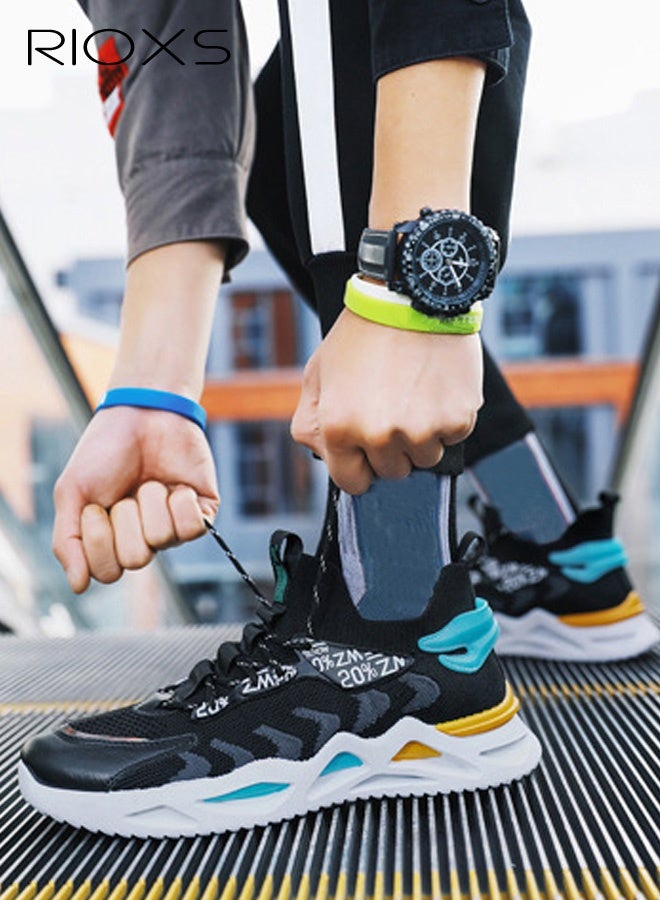 RIOXS Men's Basketball Shoes, Comfy Air Cushion Sneakers, Fashion Runner Trainers for Men, Breathable Mesh Sport Shoe, Casual Athlesiure Shoes for Male, Non-slip Lightweight Walking Shoes, Classic High-top Sneakers Tennis Shoes, Outdoor Hiking Jogging Cycling Athletic Shoe, Mens Footwear for Work and Daily Wear - Image 1