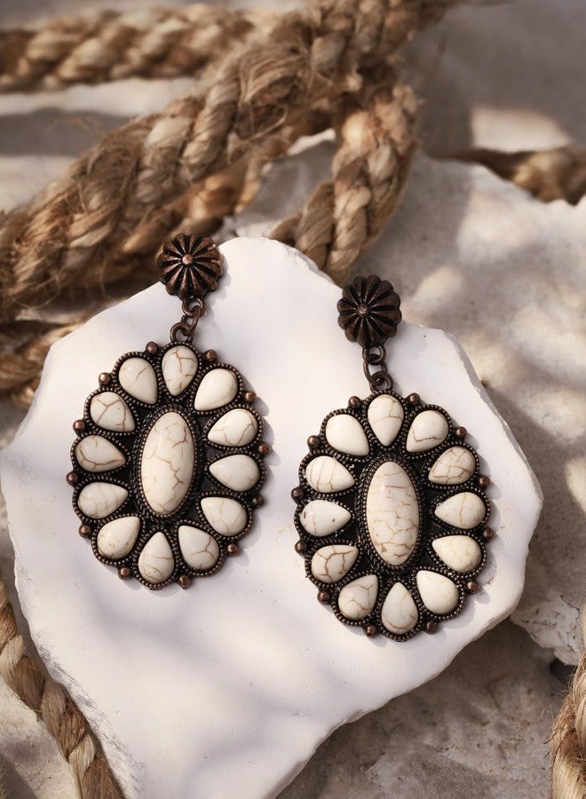 MINACHI Vintage Bohemian Created White Turquoise Dangle Drop Earrings, Boho Summer Jewelry Gift for Women (4) - Image 4