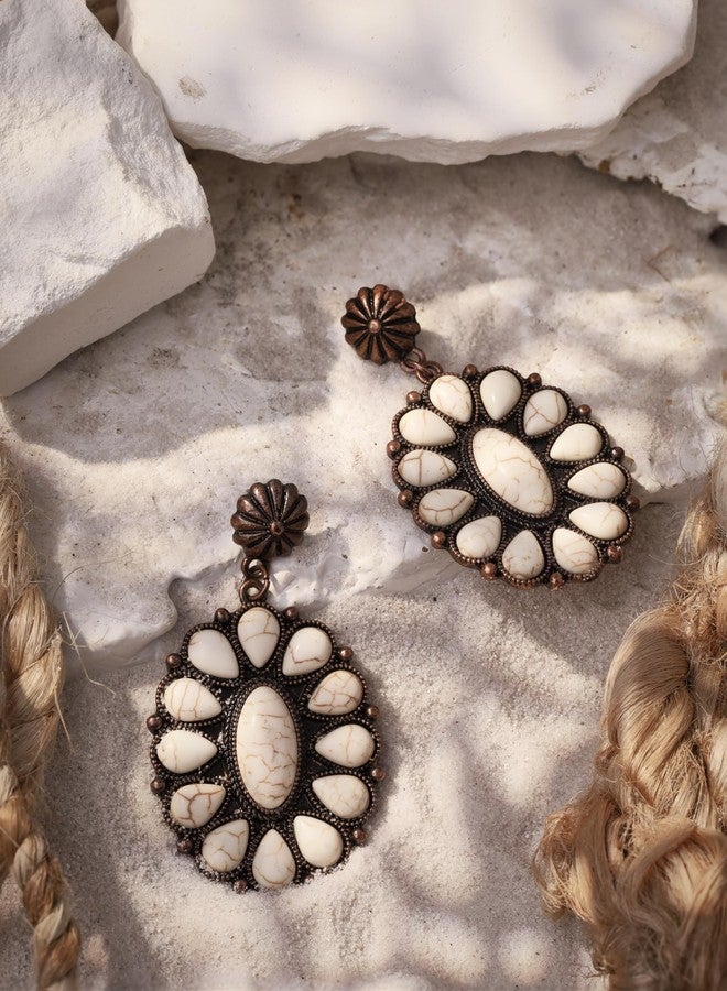 MINACHI Vintage Bohemian Created White Turquoise Dangle Drop Earrings, Boho Summer Jewelry Gift for Women (4) - Image 3