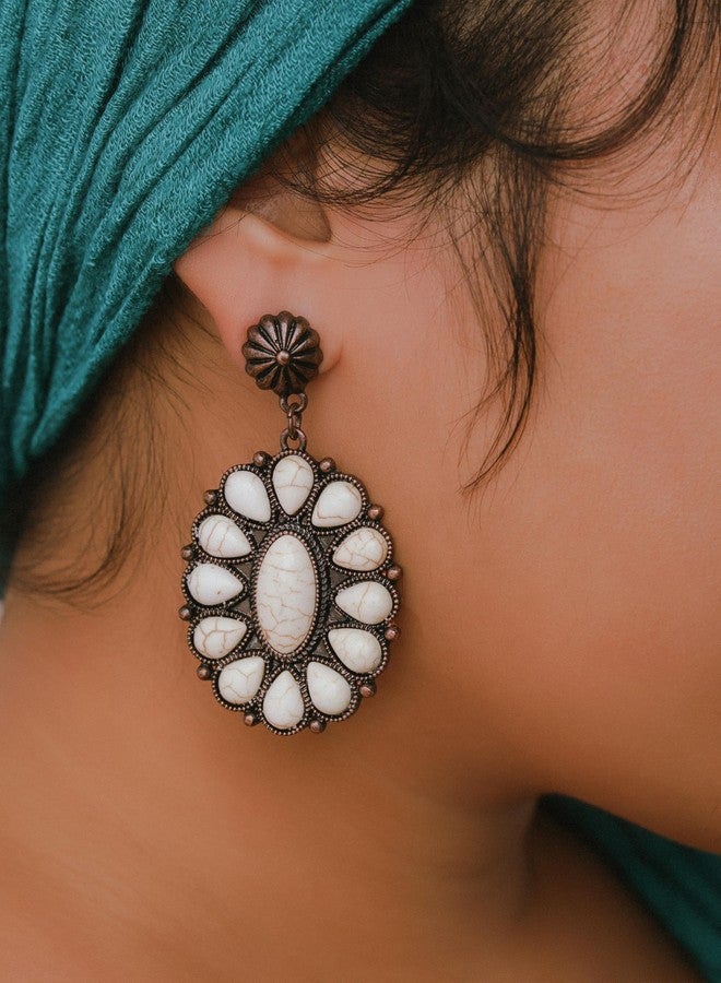 MINACHI Vintage Bohemian Created White Turquoise Dangle Drop Earrings, Boho Summer Jewelry Gift for Women (4) - Image 5