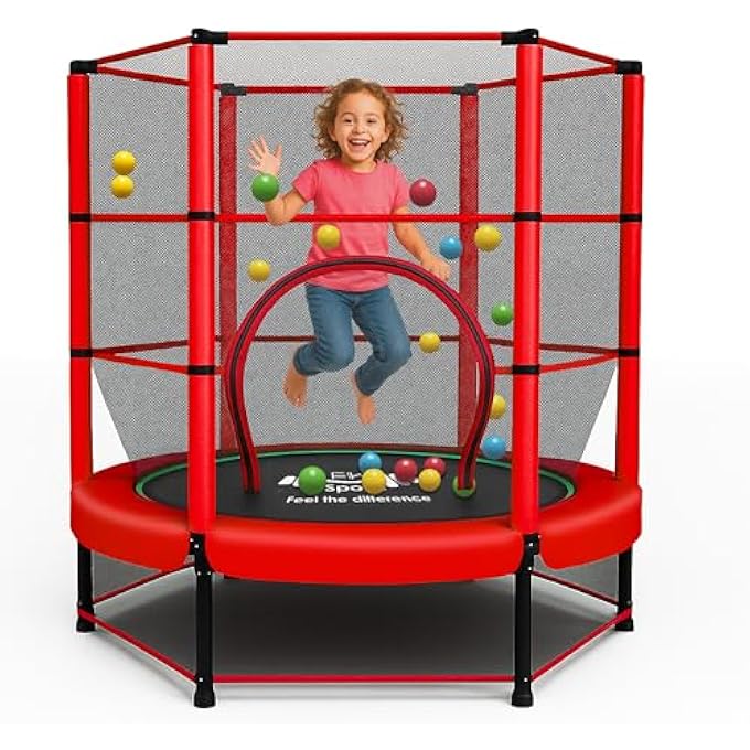 rayihni ترامبولين FK الرياضية للأطفال  ترامبولين صغير مع شبكة أمان  وسادة مضادة للانزلاق  سعة تحميل 140 كجم  إطار فولاذي  داخلي وخارجي  قافز دائري  للرضع من عمر 1 إلى 11 - Image 1