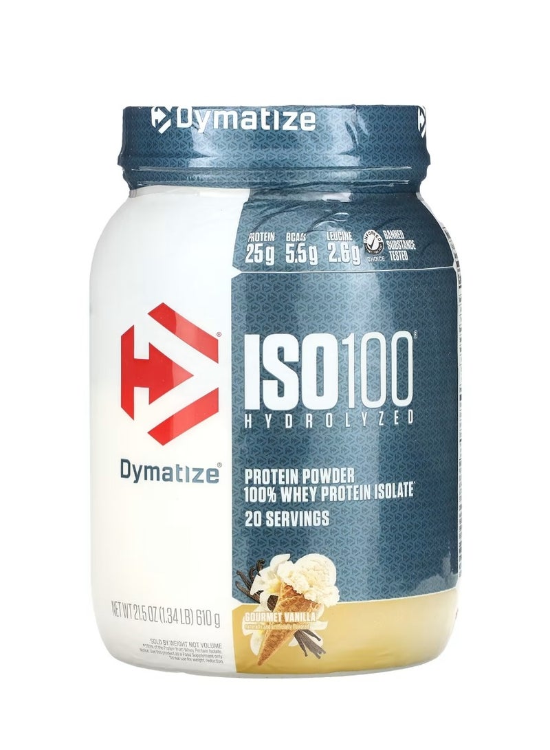 Dymatize ISO100 Hydrolyzed 100% Whey Protein Isolate Gourmet Vanilla 1.34 lb 610 G - Image 1
