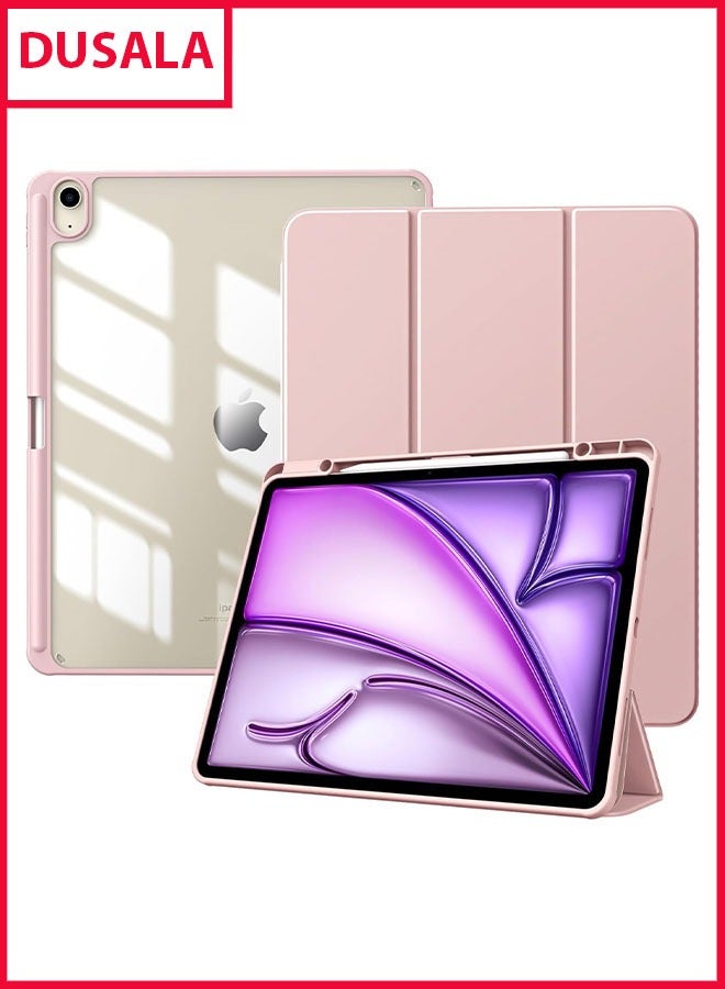 DUSALA Case for New iPad Air 13 inch (M3/M2-2025/2024) with Pencil Holder, Slim Stand Protective Cover with Clear Transparent Back Shell for iPad Air 13 inch, Auto Wake/Sleep, (Pink)