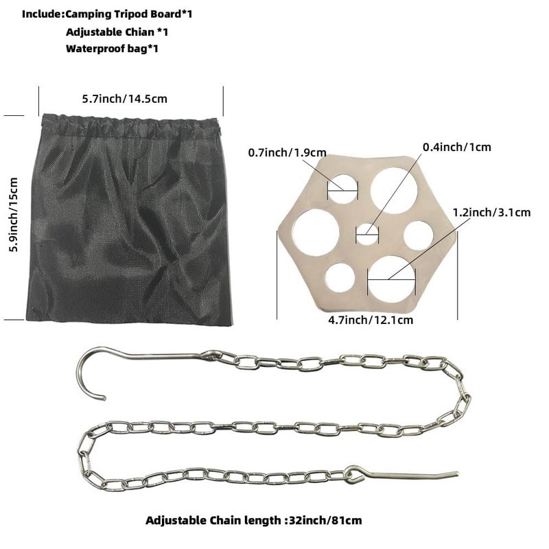 ZANOLY Camping Tripod Board Accessoriesï¼ŒTurn Branches into Campfire Tripod ï¼ŒStainless Steel Campfire Support Plate with Adjustable Chain for Hanging Cookware,Portable Camping Gear (standard) (Plus-2) - Image 3