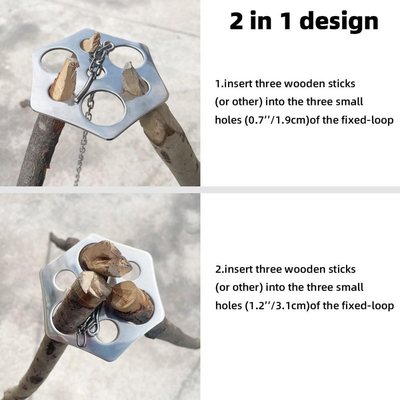 ZANOLY Camping Tripod Board Accessoriesï¼ŒTurn Branches into Campfire Tripod ï¼ŒStainless Steel Campfire Support Plate with Adjustable Chain for Hanging Cookware,Portable Camping Gear (standard) (Plus-2) - Image 2
