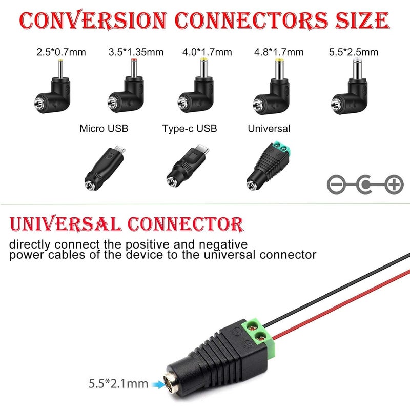 KASTWAVE Universal 5V DC Power Cable, USB to DC 5.5x2.1mm Charging Cord with 8 Interchangeable Tips, 5.5x2.5 4.8x1.7 4.0x1.7 3.5x1.35 2.5x0.7 Micro USB Type-C, Multi-Device Charger for Electronics - Image 2