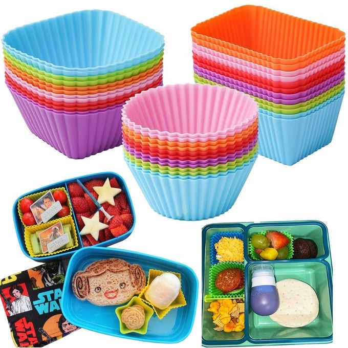 SILICONE BENTO LUNCH BOX DIVIDERS 3 SHAPES OF STANDARD ROUND SQUARE RECTANGLE REUSABLE SILICONE CUPCAKE LINERS NONSTICK MUFFIN CUPS FOR BAKING