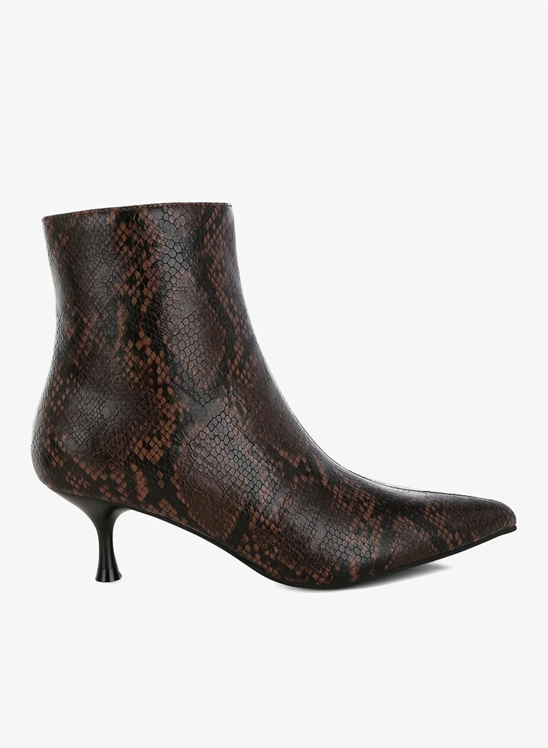 Faux Leather Kitten Heel Boots in Chocolate
