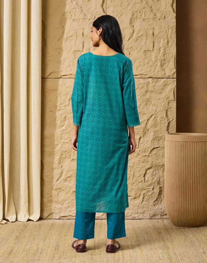 Fabindia  Avni Blue Cotton Pant & Kurta Set for Women | Best Price UAE