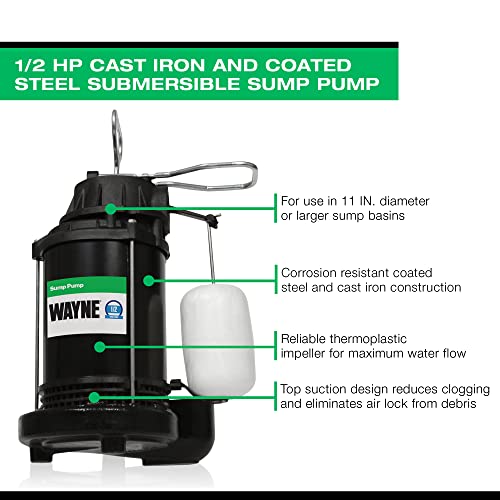 WAYNE CDU800 1/2 HP Submersible Cast Iron and Steel Sump Pump With Integrated Vertical Float Switch - Image 4