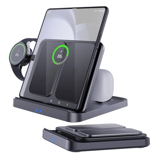 ANPULES Wireless Charger Station for Samsung Z Fold 7/6/5, ANPULES 3 in 1 Foldable Fast Wireless Charging Stand Dock for Galaxy Z Fold4/Flip 6/5, Wireless Charger for Watch 6/6 Classic, Buds 2/Pro/Live - Image 1