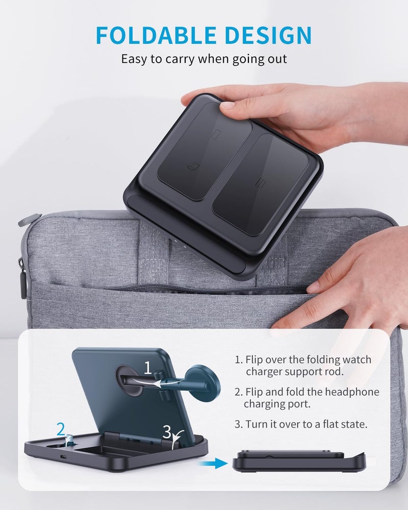 ANPULES Wireless Charger Station for Samsung Z Fold 7/6/5, ANPULES 3 in 1 Foldable Fast Wireless Charging Stand Dock for Galaxy Z Fold4/Flip 6/5, Wireless Charger for Watch 6/6 Classic, Buds 2/Pro/Live - Image 3