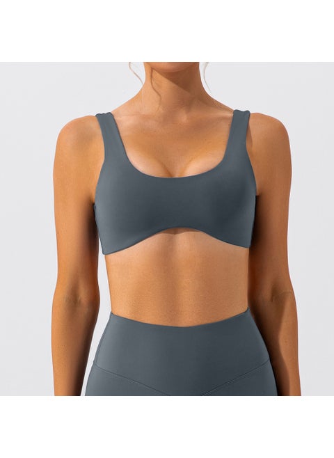 Autumn Nude-Feel Lulu Yoga Sports Bra Quick-Dry Gray Blue