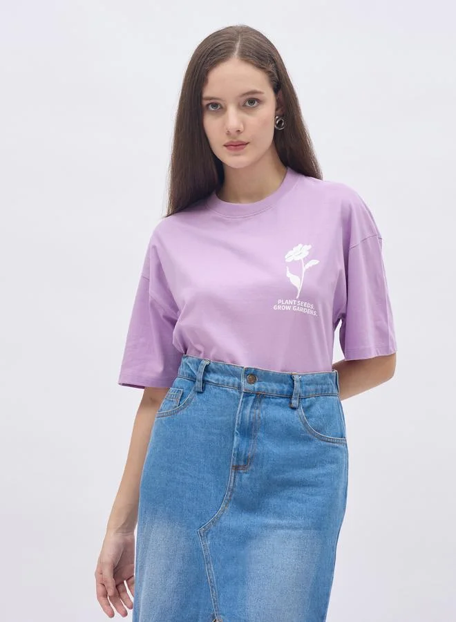 ستايلي Styli Round Neck Oversized T-Shirt with Dropped Shoulder